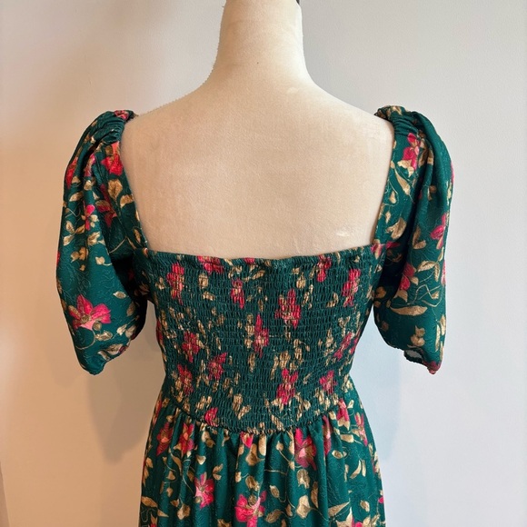 Draper James Emerald Green Floral Puff Sleeve Square Neck Midi Dress Small - Picture 6 of 11